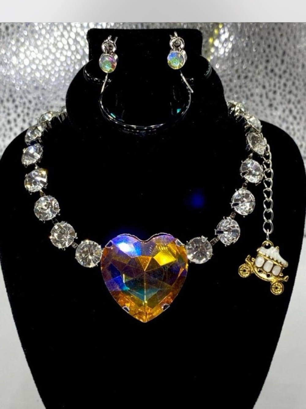 Ladies ^^^ Cinderella’s Necklace *** Iced* multi facet *** Heart Pendant Neckla
